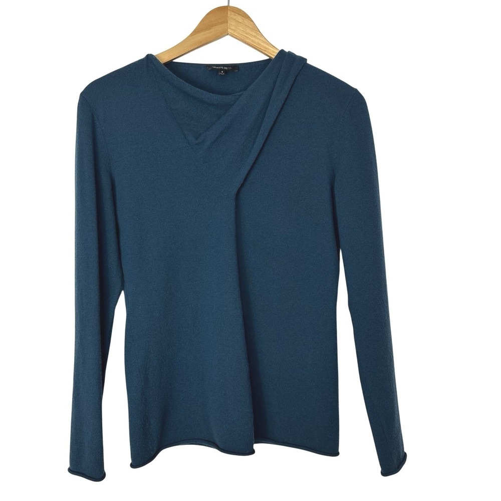 Lafayette 148 Sweater Womens Small 100% Wool Stretch Long Sleeve Twist Neck FLAW